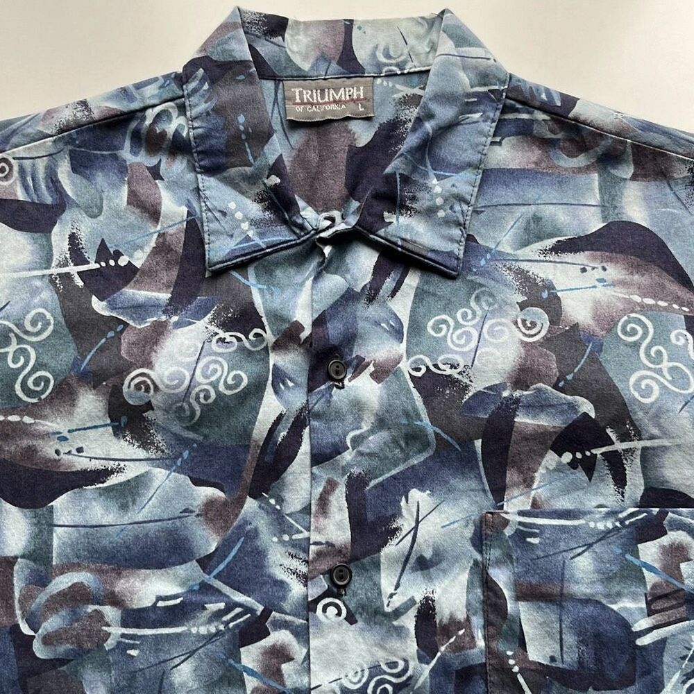 Vintage Triumph of California Disco Button Front Short Sleeve Shirt Mens L
